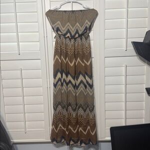 Papaya Tan and Blue Patterned Skirt